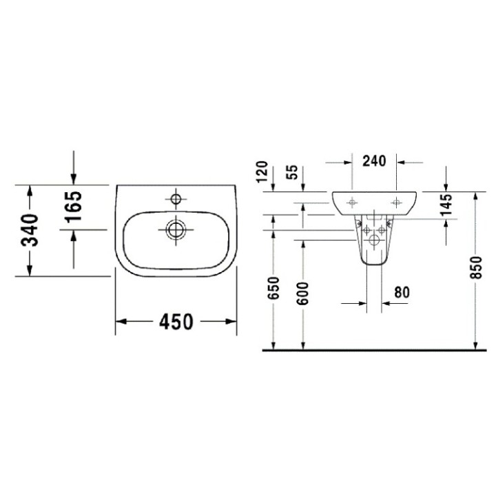 Раковина Duravit D-Code белая 45x34 см