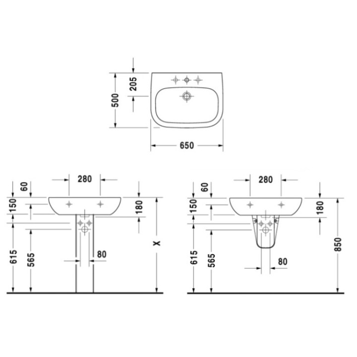 Раковина Duravit D-Code, 65 см, белая глянцевая