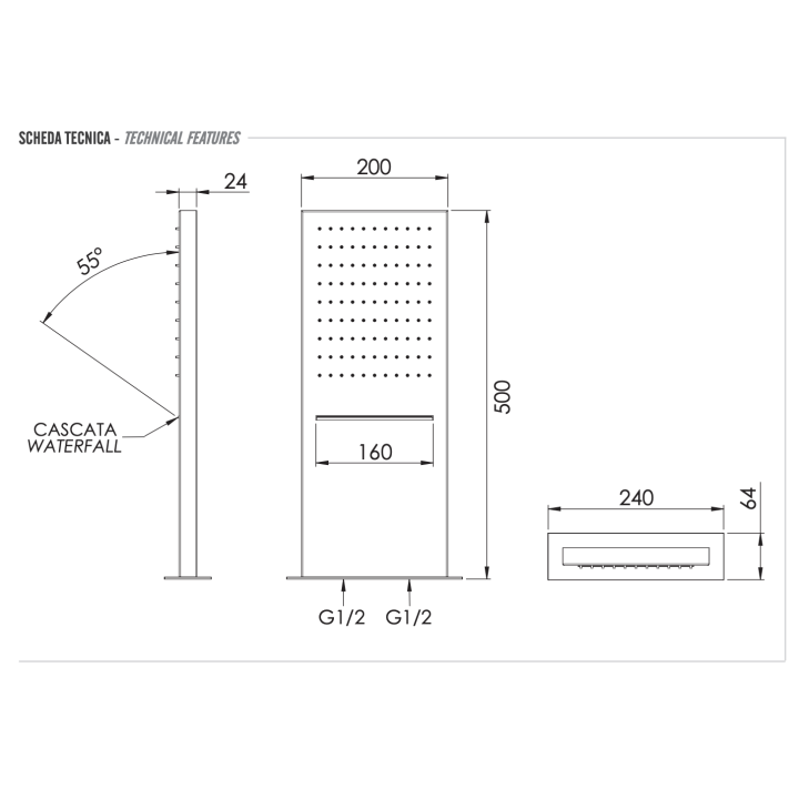 Верхний душ Remer Rubinetterie X Style 50x20