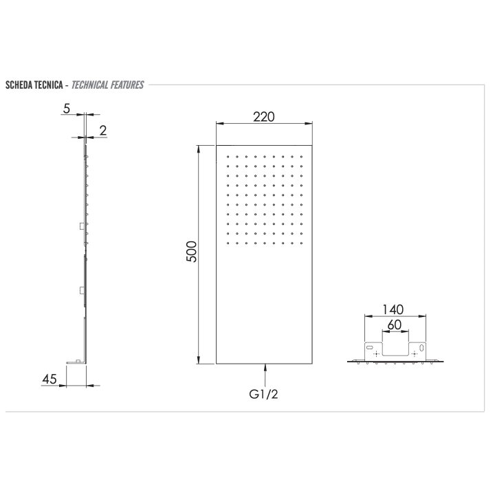 Верхний душ Remer Rubinetterie 50x25 см