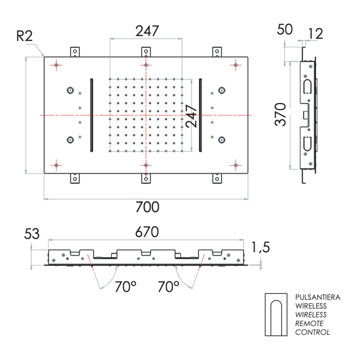 Верхний душ с подсветкой 70x40 см