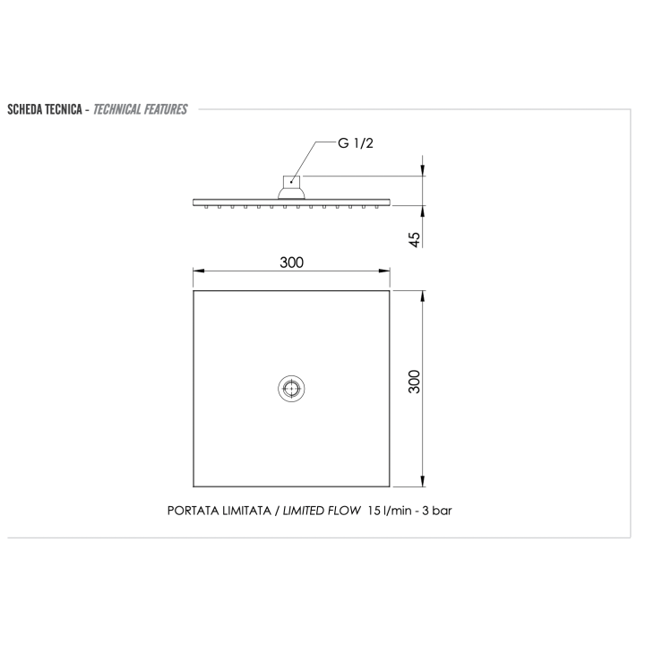Верхний душ Remer Rubinetterie 30 см черный