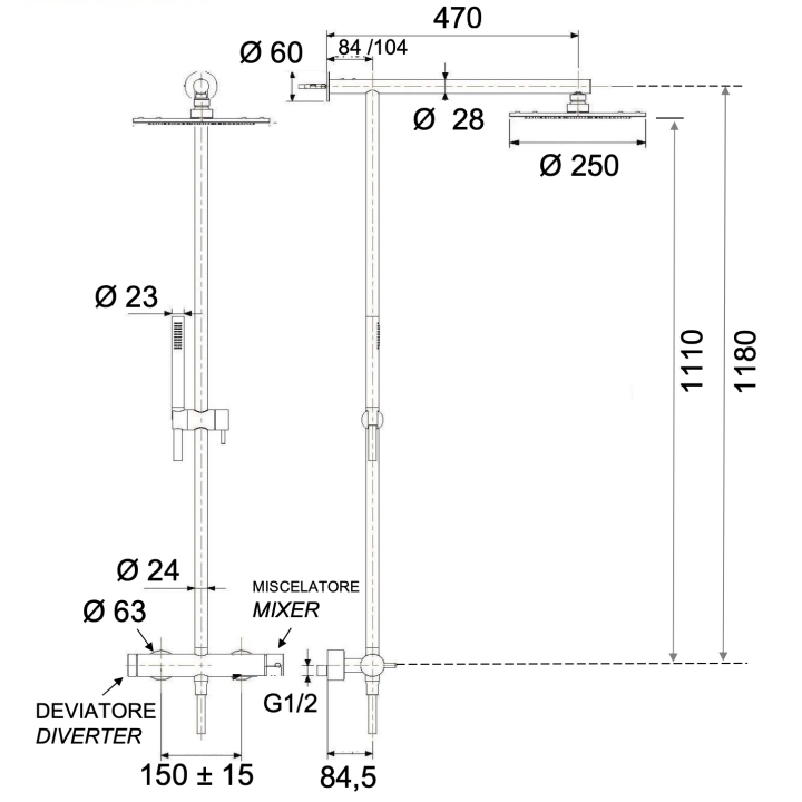 Душевая система Remer Rubinetterie INOX, SSX37UFM25