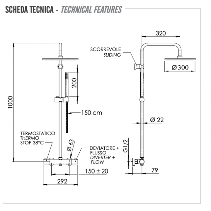 Душевая система Remer Elegance золото