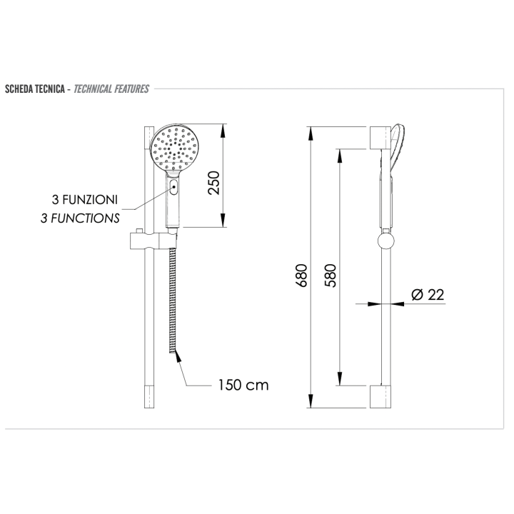 Душевой набор Remer Rubinetterie хром, 315L318MP