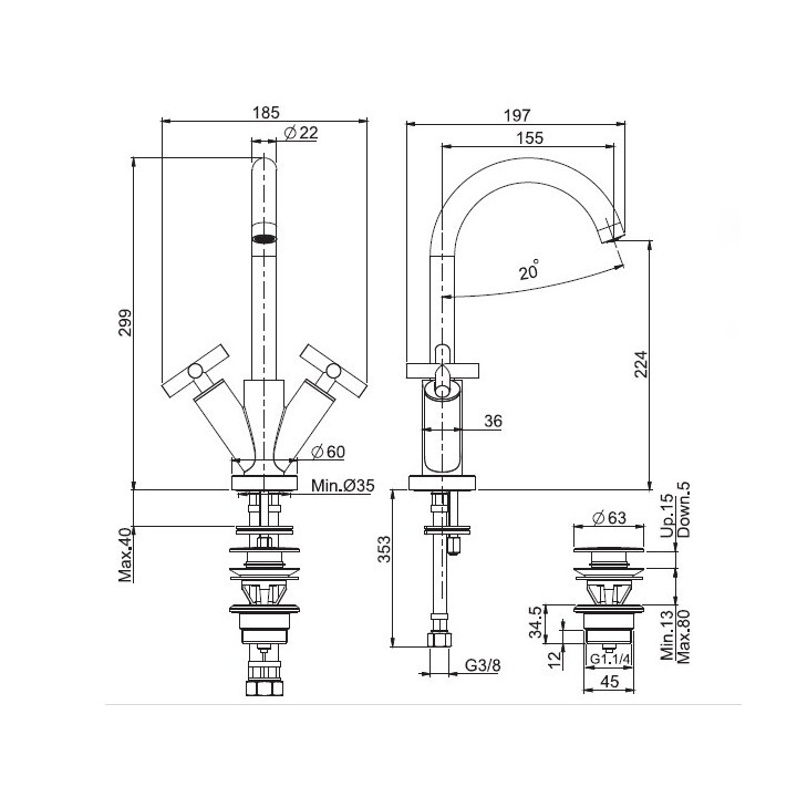 Смеситель Fima Maxima F5311WCR раковина хром