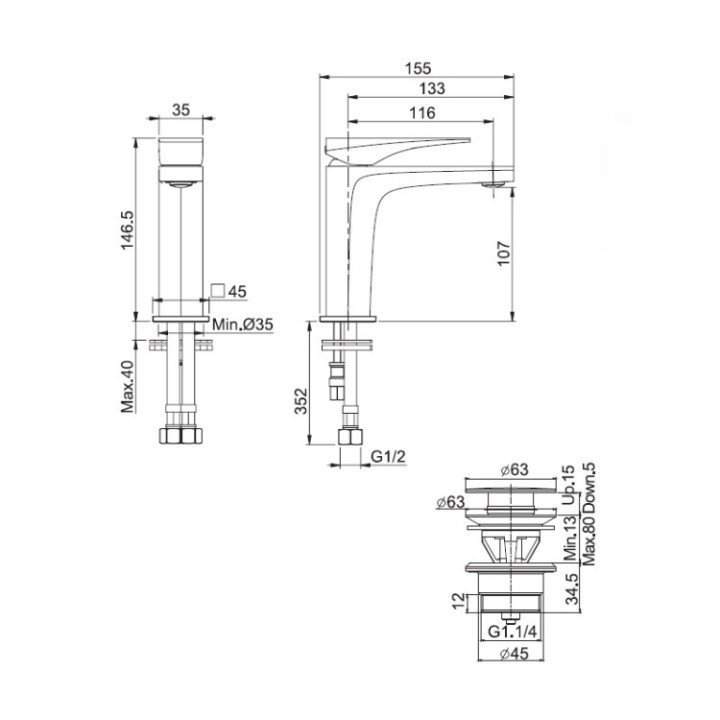 F3961NNS Fima Zeta смеситель для раковины черный