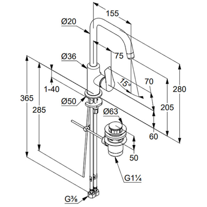Kludi 340250575 смеситель для раковины, высокий