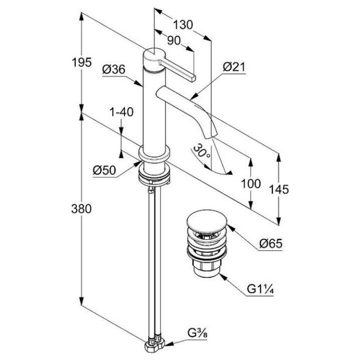 Kludi 202885315 смеситель для раковины Matt White