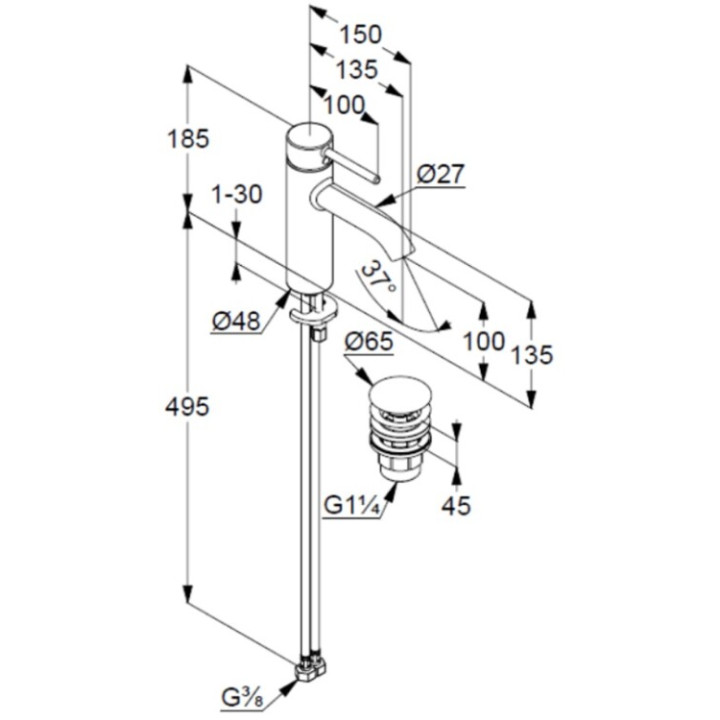 Kludi 38288N076 смеситель BOZZ для раковины