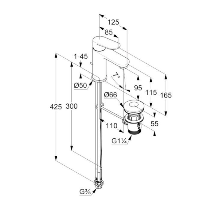 Смеситель Kludi X1 322763975, Matt Black, раковина