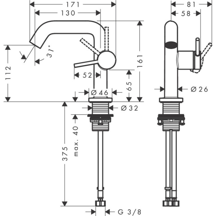 Hansgrohe 73320000 смеситель раковина Tecturis S