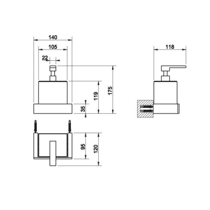 Gessi 20814#708 Rettangolo дозатор настенный медь