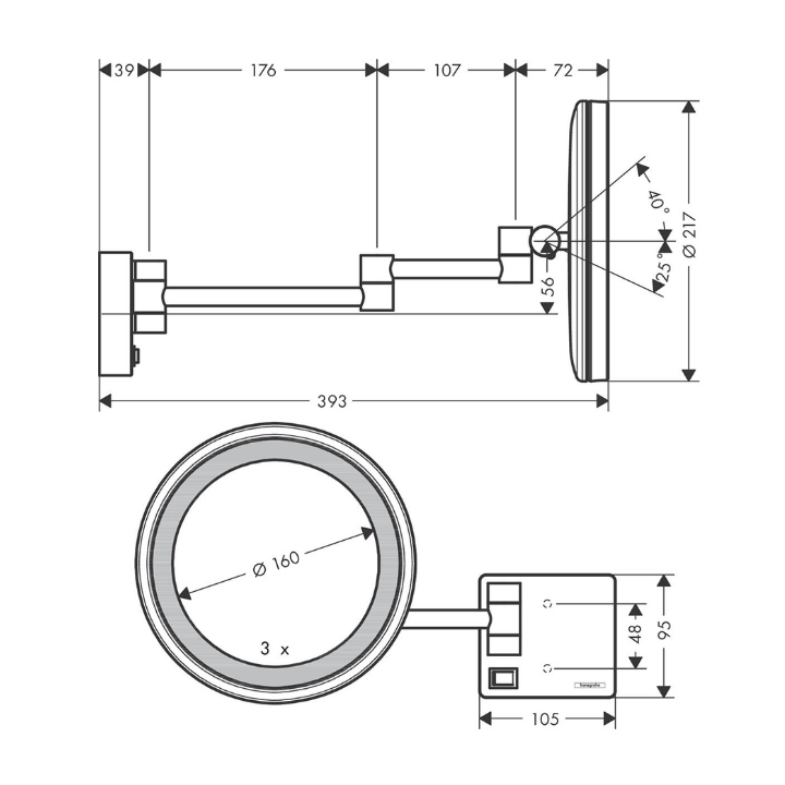 Hansgrohe 41790670 зеркало AddStoris Matt Black