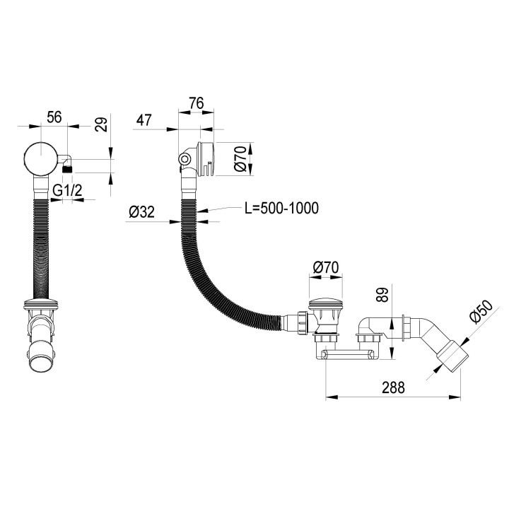 Boheme 631-NB слив-перелив для ванны, 100 см