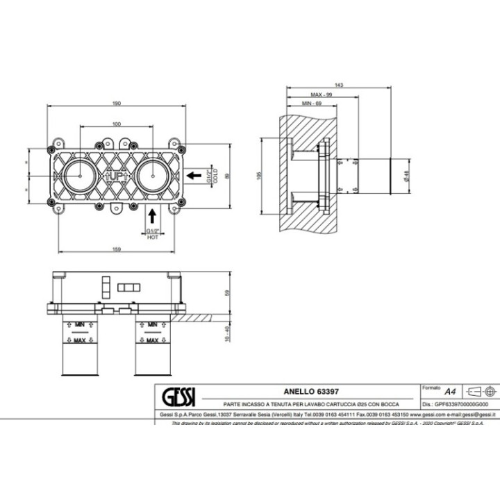 Gessi 63397#239 скрытая часть для смесителя