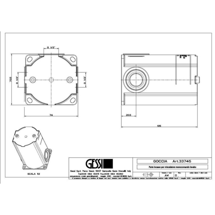 Gessi 33745#031 скрытая часть смесителя Goccia