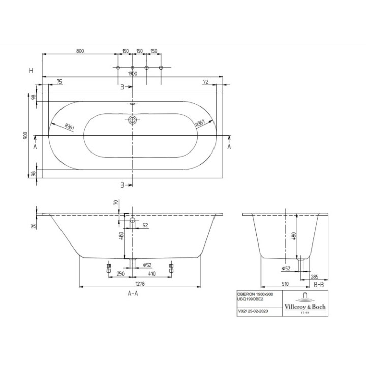 Villeroy&Boch UBQ199OBE2V-01 ванна 190x90 см