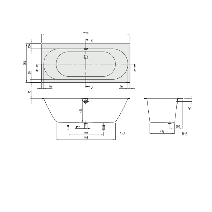 UBQ170OBR2DV-01 Villeroy&Boch ванна 170x75