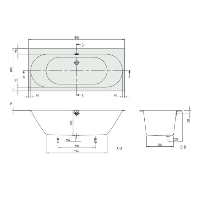 Villeroy&Boch UBQ180OBR2DV-01 ванна 180x80