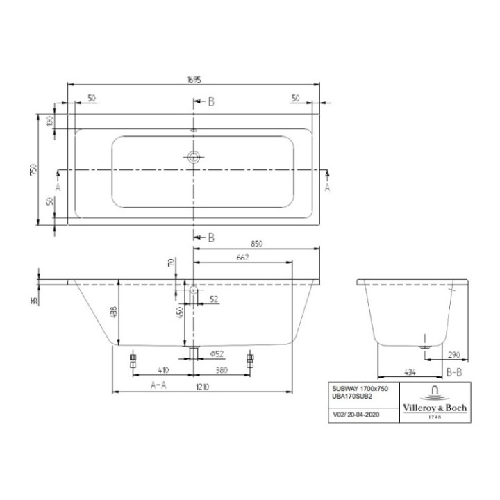 Villeroy&Boch UBA170SUB2V-01 ванна 170x75