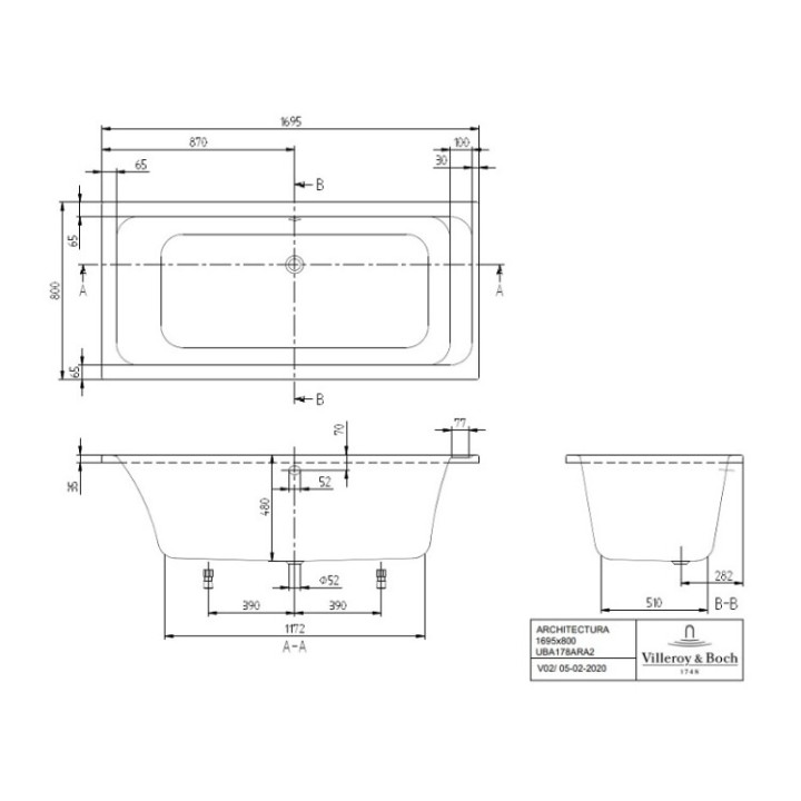 Villeroy&Boch UBA178ARA2V-01 ванна 170x80 см