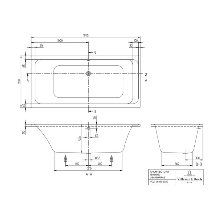 Ванна Villeroy&Boch UBA199ARA2V-01 190x90 см