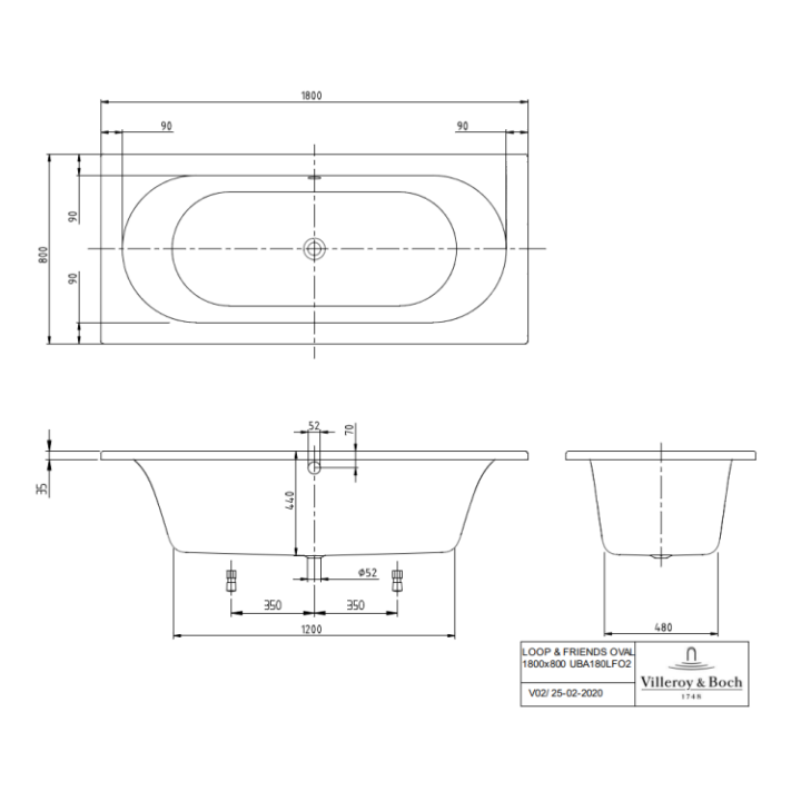 Villeroy&Boch UBA180LFO2V-01 ванна 180x80 белая