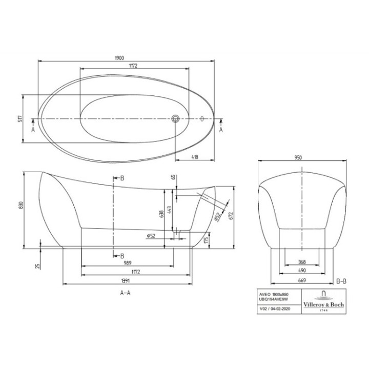 Villeroy&Boch UBQ194AVE9W1V-01 ванна 190x95 см