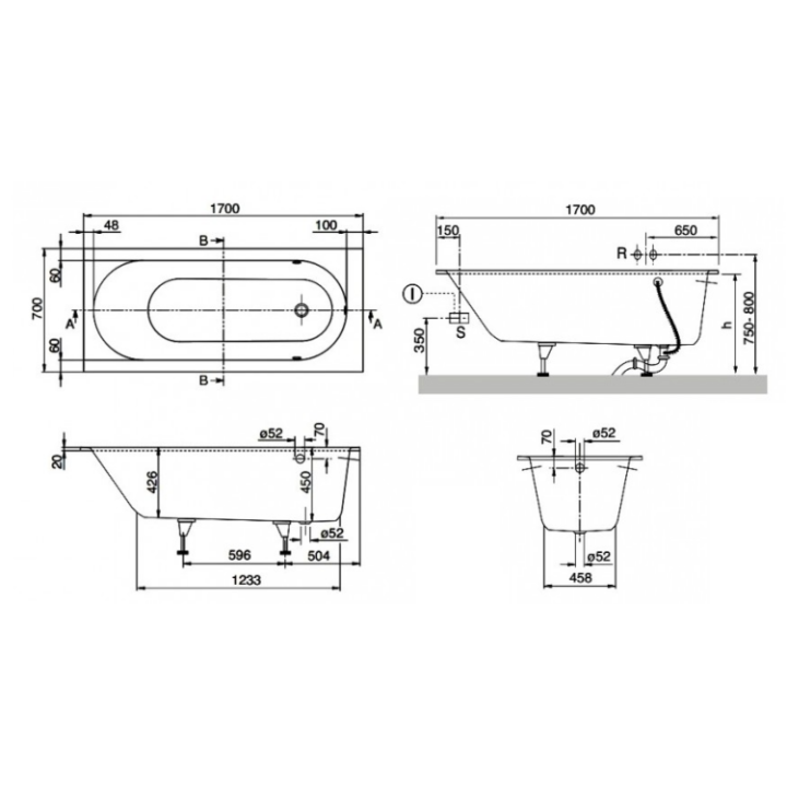 Villeroy&Boch UBQ177OBE2V-RW ванна 170x70 см