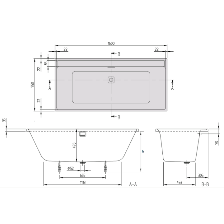 Villeroy&Boch UBA160COR2DV-RW ванна 160x75 см