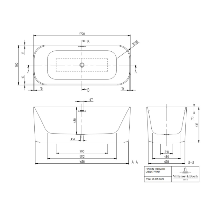 Villeroy&Boch UBQ177FIN7N300V4RW ванна 170x70