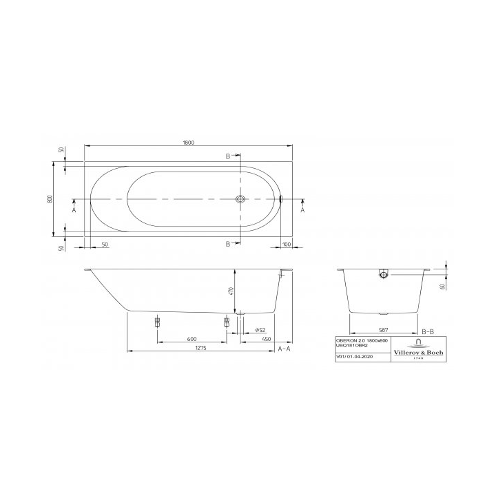 Villeroy&Boch UBQ181OBR2DV-RW ванна 180x80 см