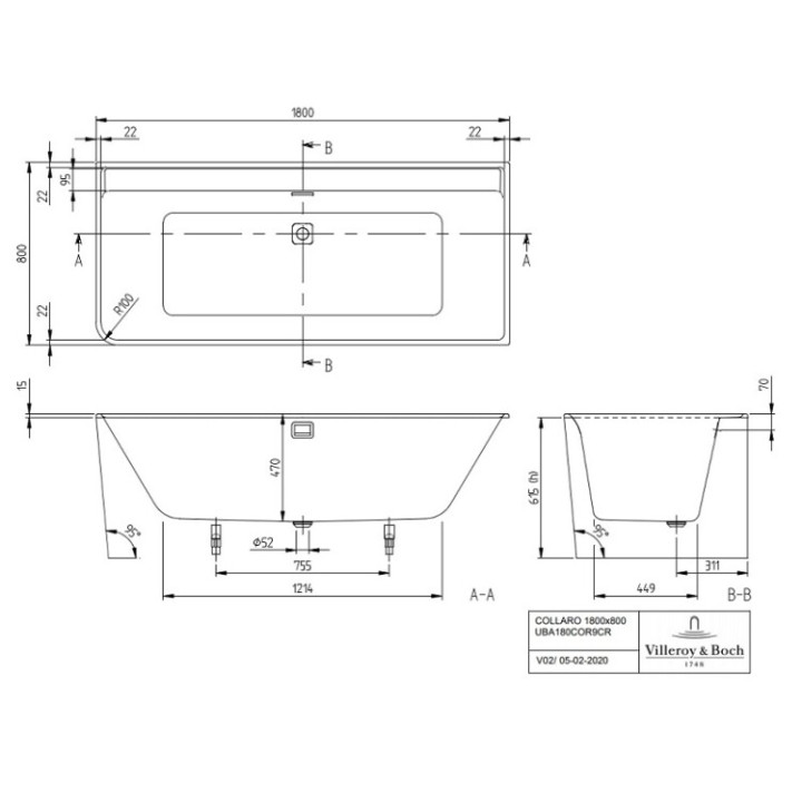 Ванна UBA180COR9CR00VD01 Collaro 180x80
