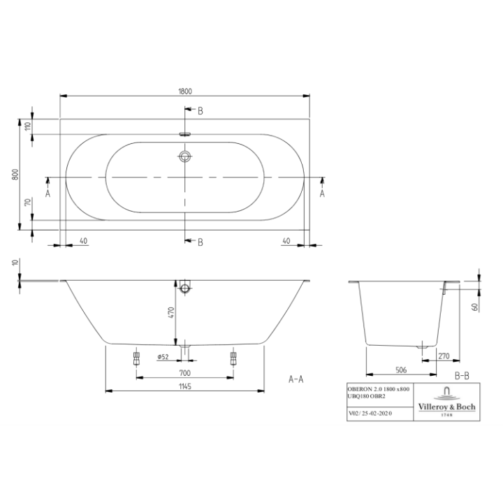 Villeroy&Boch UBQ180OBR2DV-RW ванна 180x80 см