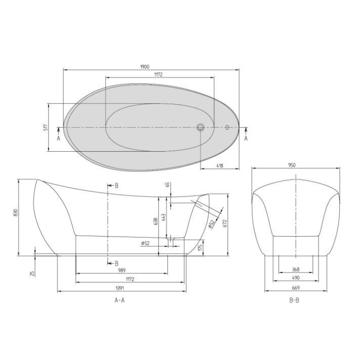 Ванна UBQ194AVE9T1BCV-RW Villeroy&Boch 190x95