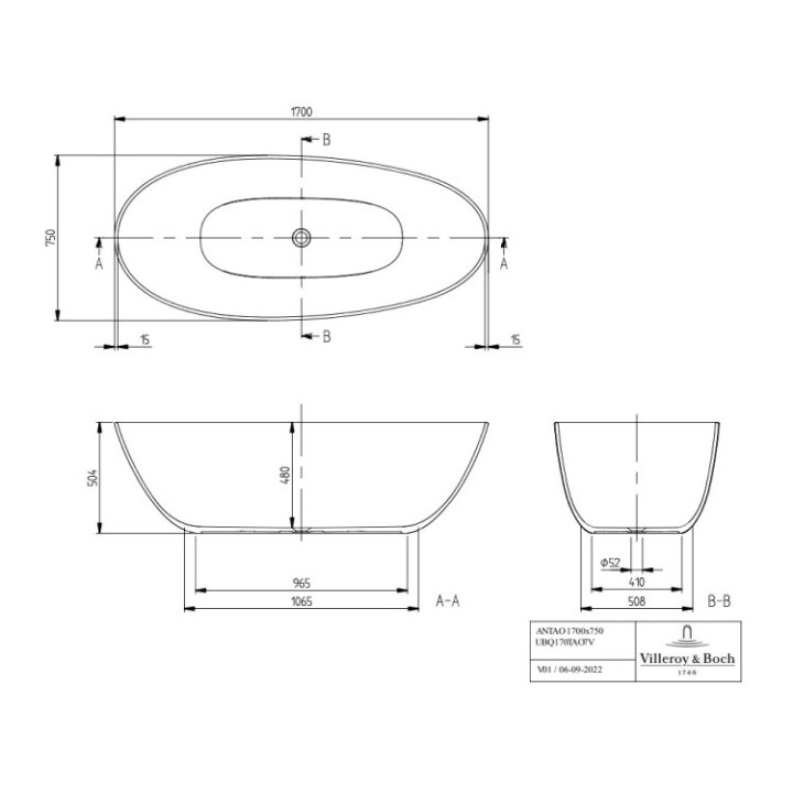 Ванна UBQ170TAO7VR8 Antao 170x75 зеленая Villeroy&Boch