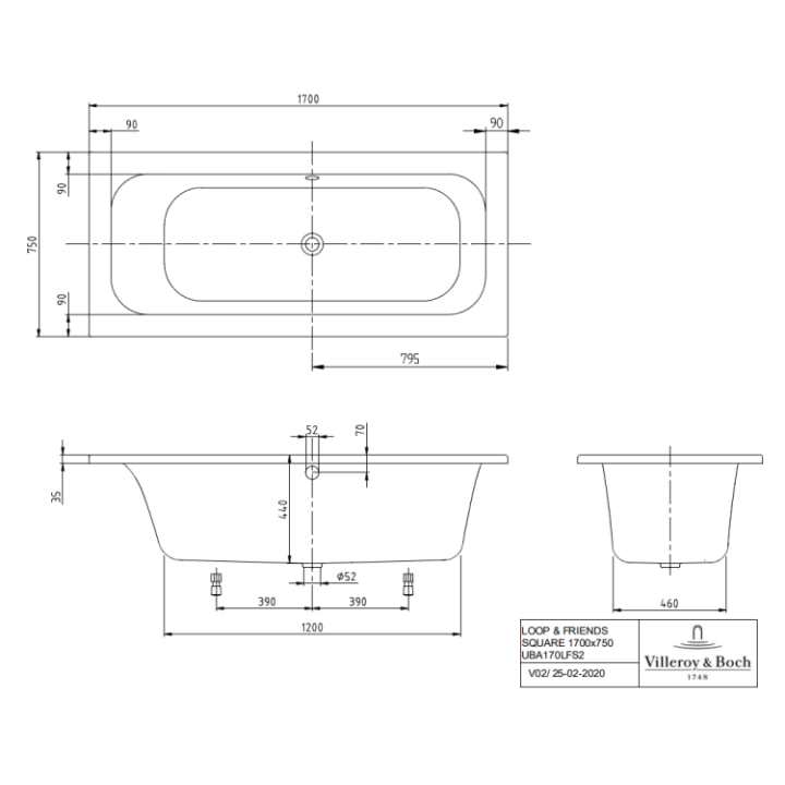 Villeroy&Boch UBA170LSF2V-01 ванна 170x75