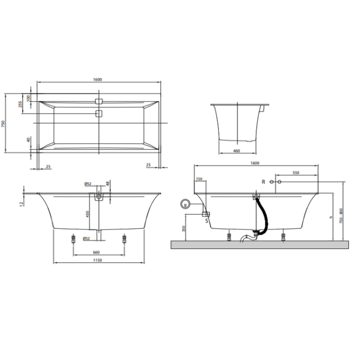 Villeroy&Boch UBQ160SQE2DV-01 ванна 160x75 см