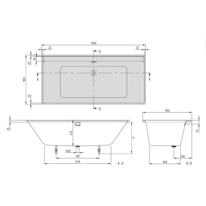 Villeroy&Boch UBA199COR2NV-01 ванна Collaro 190x90