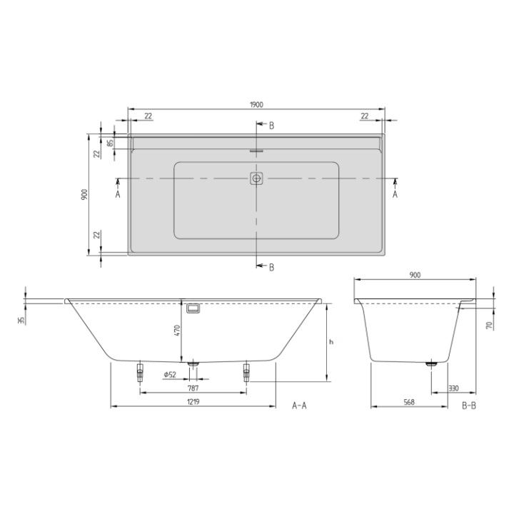 Ванна Villeroy&Boch Collaro UBA199COR2NV-RW 190x90 см