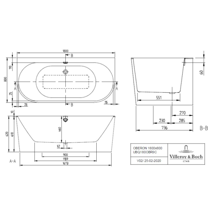 Villeroy&Boch UBQ180OBR9CD00V-RW ванна 180x80