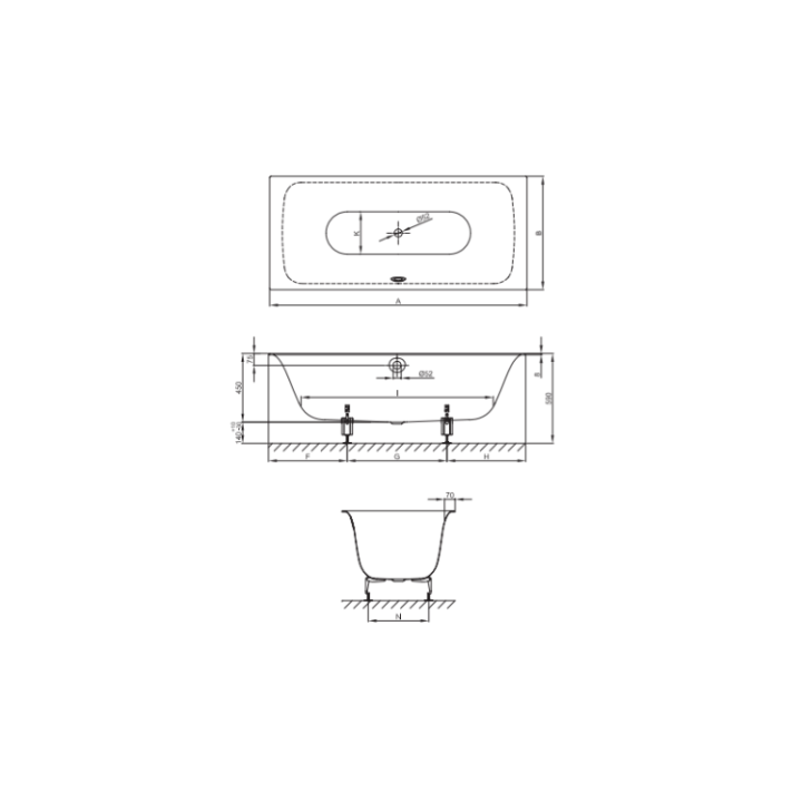 Bette 3440-000 PLUS ванна 170x75 встраиваемая