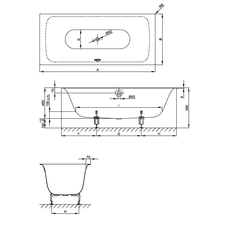 Bette 3440-000 AS ванна BetteLux 170x75 см