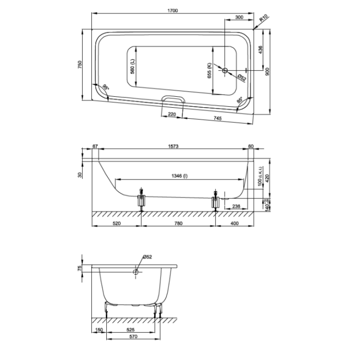 Bette 1141-000 AS ванна 170x90 см белая Sense