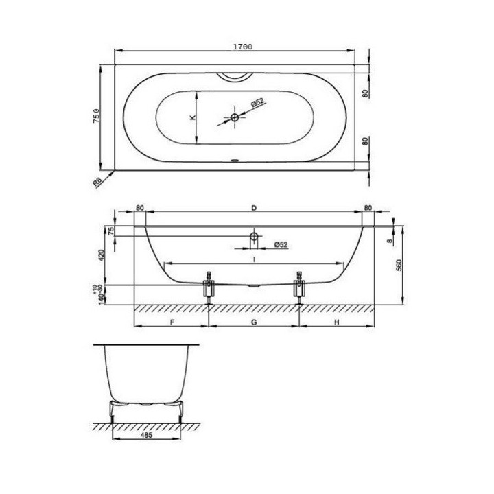 Bette 1384-000 ванна 170x75 см встраиваемая