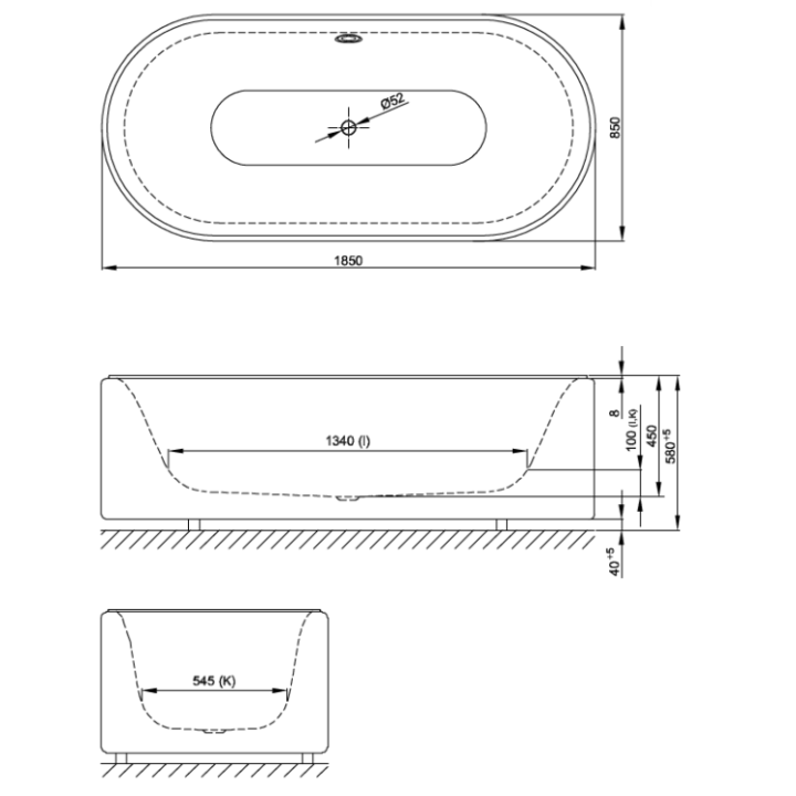 Bette 3466-056 TX ванна 180x80 Black, Pure Black
