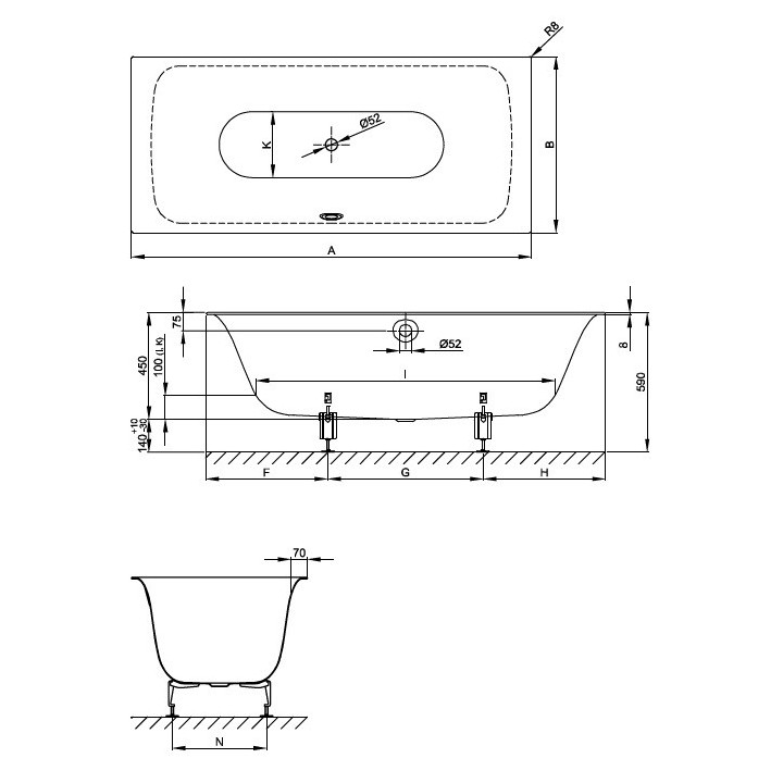 Bette 3441-000 AS ванна 180x80 встраиваемая