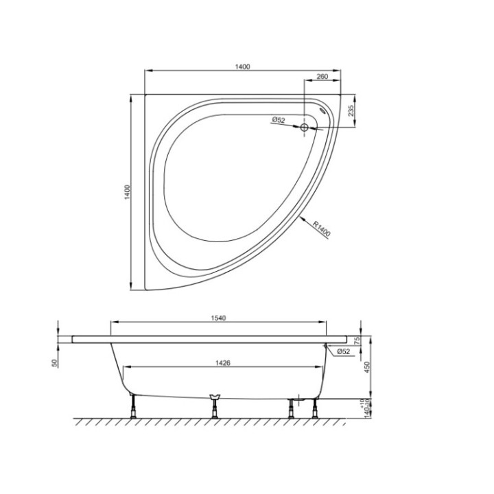 Bette 6035-000 ванна 140x140 стальная угловая
