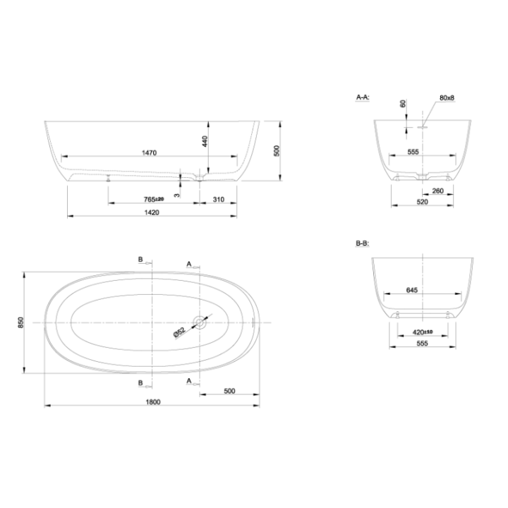 KNIEF 0600-011-01 ванна 180x85 овальная, белая